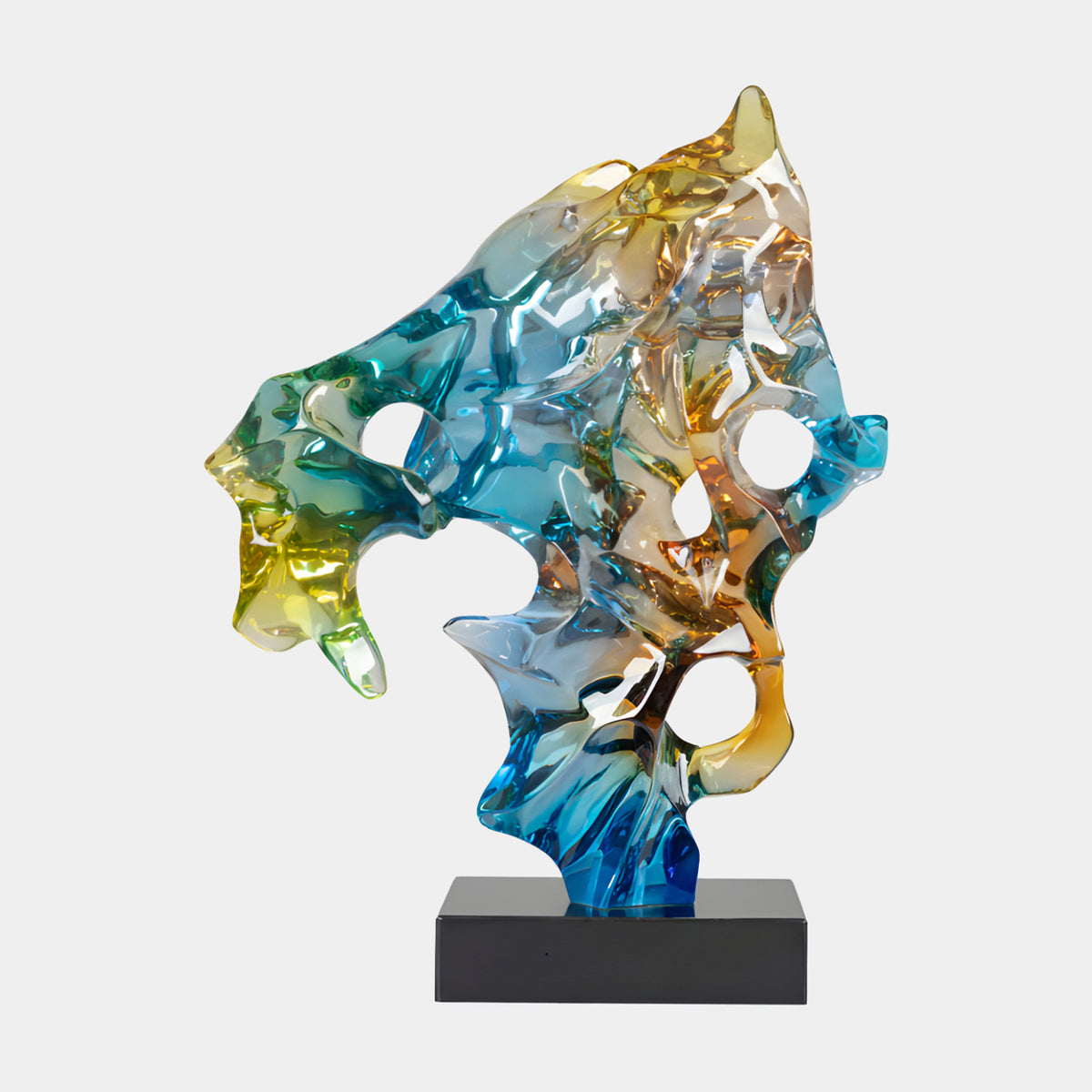 Yellow, Teal & Amber Fanned Shell Resin Sculpture - 63cm