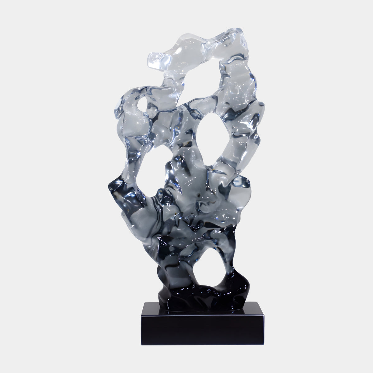 Clear & Smoke Lobed Openwork Scholar's Rock Resin Sculpture - 65cm