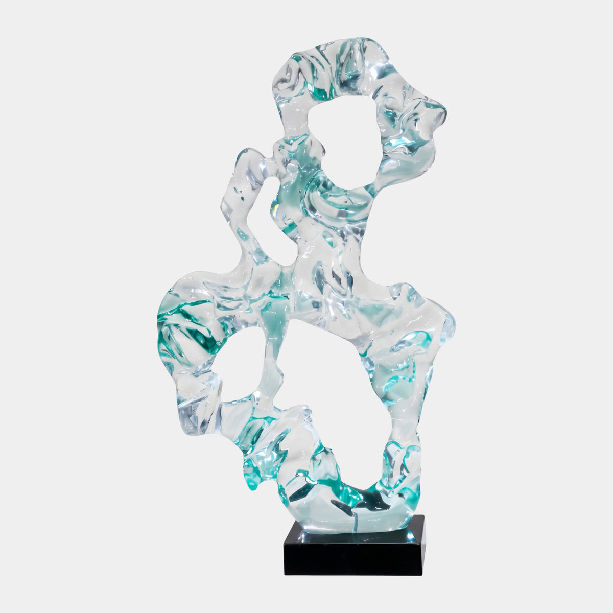Clear & Teal Knotted Scholar's Rock Resin Sculpture - 97cm