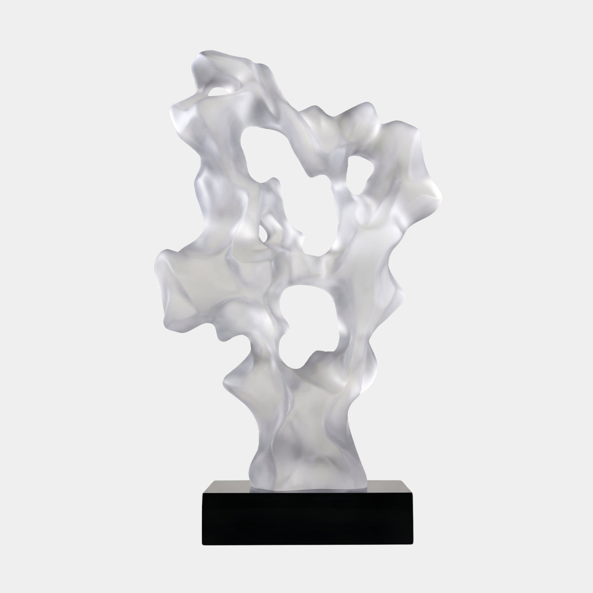 Frosted White Scholar's Rock Resin Sculpture, 62cm, with rounded lobed voids on a black base, shown against a plain light grey background.