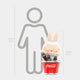 The Cool Bucket Coca-Cola Labubu Sculpture - 100cm by Giant Sculptures features a rabbit-eared figure holding Coca-Cola bottles in a red bucket. A human silhouette shows scale: the sculpture is 100 cm tall, the person is 160 cm.