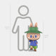 The Camp Life Traveller Labubu Sculpture - 100cm by Giant Sculptures features a cartoon animal in a green hat and blue coat, standing beside a human outline to showcase the explorer spirit and camp life adventure.