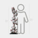 The Gacko Banksy Triple Bear Sculpture by Giant Sculptures stands 150cm tall, showcasing three white teddy bears with red hearts stacked vertically beside a height chart silhouette—urban art inspired by Banksy.