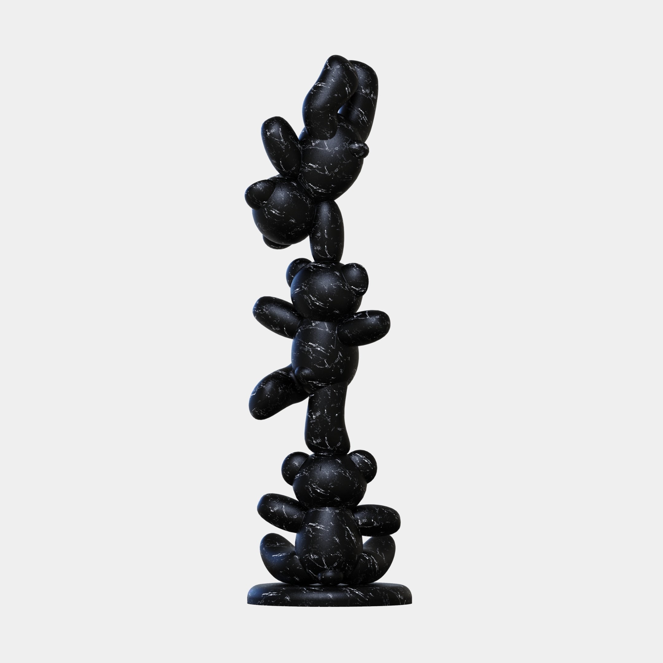 The Gacko Black Marble Triple Bear Sculpture by Giant Sculptures stands 90cm tall, featuring three stacked bears in a contemporary marble-effect finish, displayed against a plain white background.