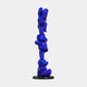 The Gacko Blue Love Triple Bear Sculpture by Giant Sculptures stands 90cm tall, featuring stacked blue bears adorned with red hearts on a black base—an eye-catching piece of contemporary decor against a white background.