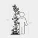The Gacko Chanel Triple Bear Sculpture - 200cm by Giant Sculptures features five stacked teddy bears with ST. CHARLES & CHANEL bands, shown beside a 150cm silhouette and height chart for scale; the sculpture stands 200cm (6ft 6in) tall.