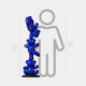 The Gacko Keith Triple Bear Sculpture by Giant Sculptures is a blue, balloon-like pop art piece with colorful figure prints, standing 150 cm tall on a black base beside a 160 cm person for scale.