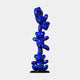 The Gacko Keith Triple Bear Sculpture - 90cm by Giant Sculptures features three stacked, blue balloon-like bears with colorful human silhouettes, standing on a round black base—a striking piece of contemporary art.