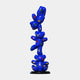 The Gacko Keith Triple Bear Sculpture - 90cm by Giant Sculptures is a tall blue, glossy artwork with three stacked bears embellished with colorful stick-figure drawings, standing on a black circular base—a vibrant contemporary pop art piece.
