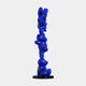 The Gacko Keith Triple Bear Sculpture - 90cm by Giant Sculptures features three shiny blue balloon-animal bears with colorful doodles, standing on a black base against a white background in playful pop art style.