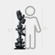 The Gacko Grey LV Triple Bear Sculpture - 150cm by Giant Sculptures is a pop art piece with three stacked black balloon bears featuring a Louis Vuitton–inspired pattern, shown beside a human outline for scale as striking contemporary art.