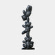 The Gacko Grey LV Triple Bear Sculpture - 90cm by Giant Sculptures is a tall, shiny, dark gray pop art piece with stacked bears and a Louis Vuitton monogram pattern, displayed on a circular base against a plain white background.