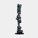The Gacko Grey LV Triple Bear Sculpture - 90cm by Giant Sculptures features shiny grey balloon bears stacked vertically, each with a repeating Louis Vuitton logo pattern, standing on a round black base against a white background.