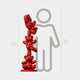 The Gacko Rouge LV Triple Bear Sculpture by Giant Sculptures features a luxury red bear with white Louis Vuitton-style patterns. At 150 cm tall, it stands next to a 160 cm outline of a person for scale.