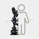 The Gacko Matte Black LV Triple Bear Sculpture by Giant Sculptures stands 150 cm tall, shown beside a 160 cm silhouette for scale—a striking matte black Pop Art piece perfect for contemporary decor.