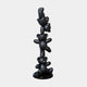 The Gacko Matte Black LV Triple Bear Sculpture by Giant Sculptures features three matte black teddy bears with embossed luxury patterns, stacked vertically on a round black base. This 90cm contemporary pop art piece adds modern flair to any space.