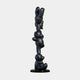 The Gacko Matte Black LV Triple Bear Sculpture by Giant Sculptures is a 90cm tall, matte black artwork of stacked bears with LV logos, standing on a round base against a plain light backdrop.