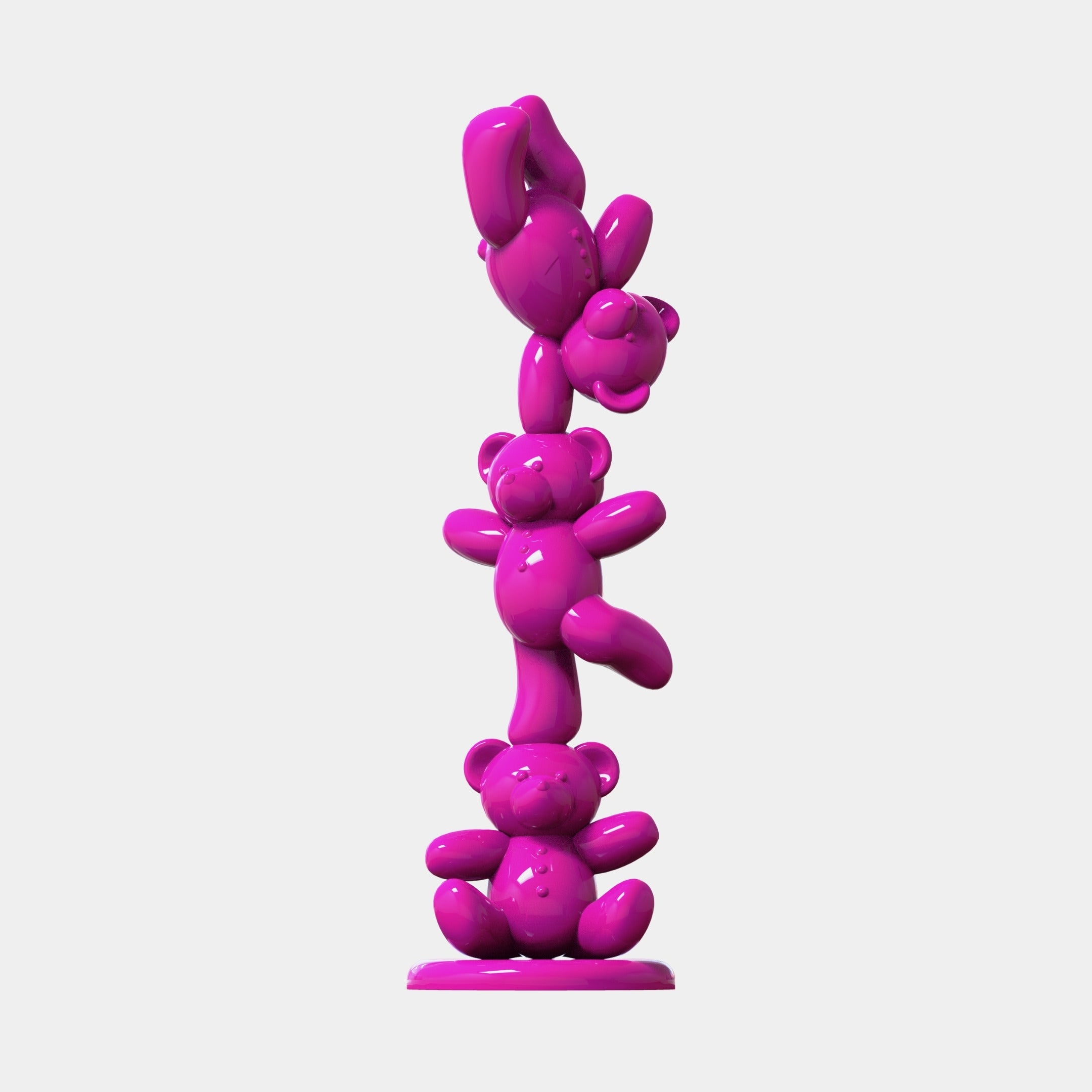 The Gacko Pink Triple Bear Sculpture - 90cm by Giant Sculptures features three glossy pink bears stacked on a round base—a bold modern art piece for contemporary décor, displayed against a plain white background.