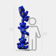 A tall, blue bear sculpture with colorful floral patterns stands on a pedestal next to a height chart. The Gacko Puzzle Triple Bear Sculpture - 200cm by Giant Sculptures is a striking contemporary statement piece at 6 ft 6 in tall.