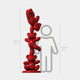 The Gacko Red Triple Bear Sculpture by Giant Sculptures stands 200 cm (6 ft 6 in) tall, crafted from glossy red fibreglass and shown beside a 150 cm (4 ft 11 in) person outline for scale.
