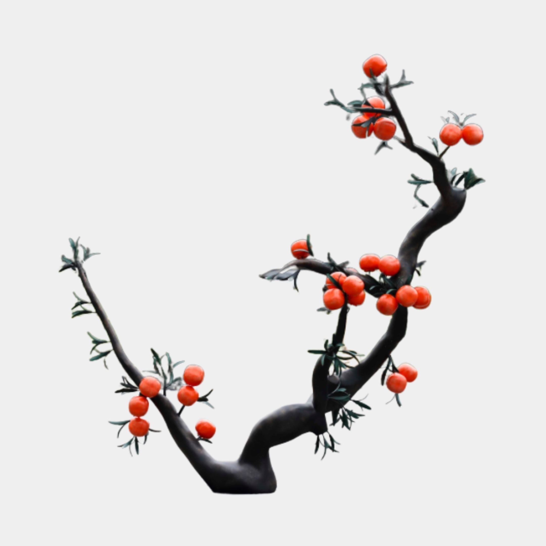 Giant Sculptures Red Berry Tree 165cm sculpture with a twisting dark bronze branch, clusters of red-orange fruits and small green leaves, on a light background.