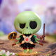 The Space Tycoco Alien Labubu Sculpture by Giant Sculptures is a 100cm cute cartoon figure with a large green skull head, big black eye sockets, and tiny body, holding a ring and stick on a textured surface with a cosmic background.