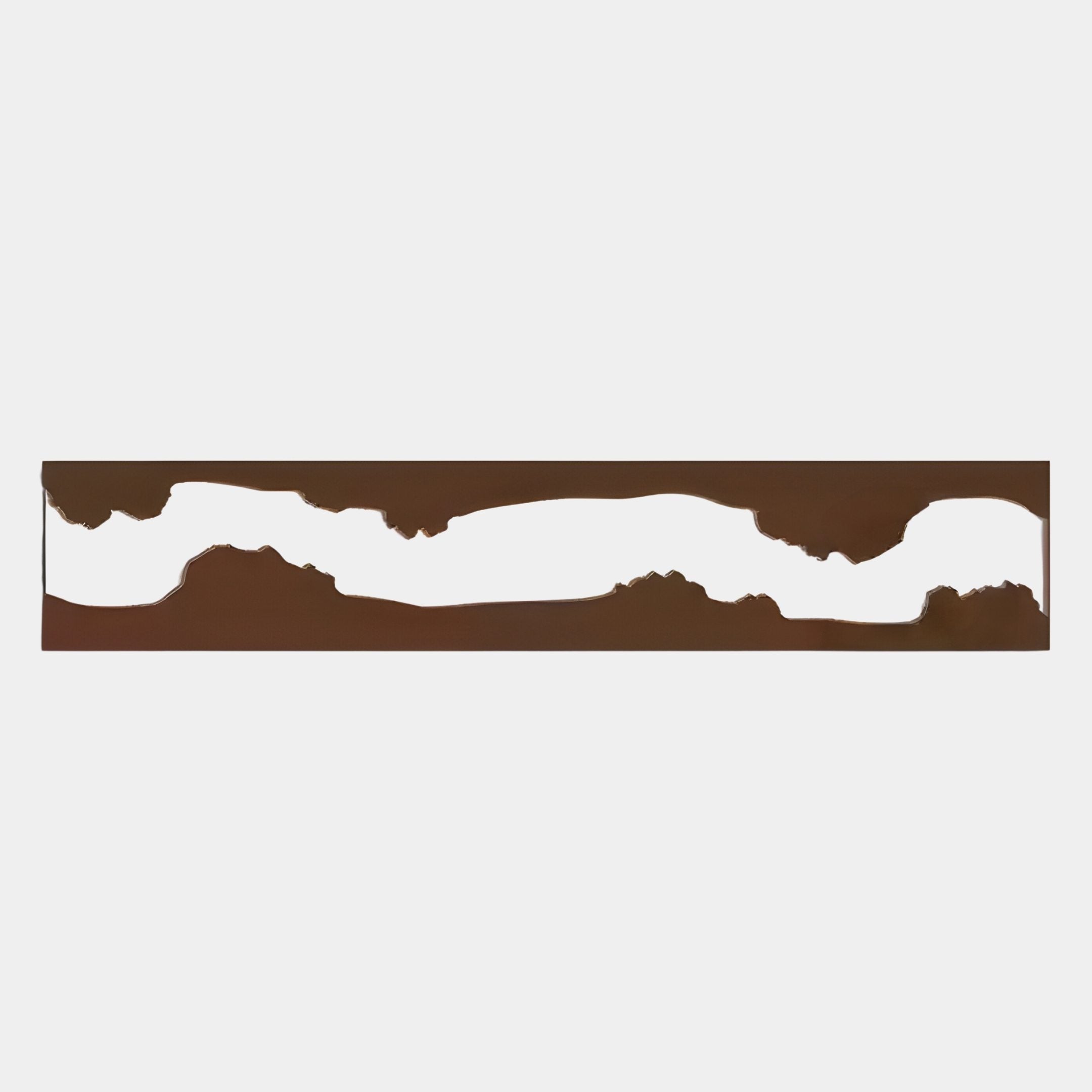 The Stratara Dark Brown Wood Carving Mirror Linear Wall Art by Giant Sculptures features a unique wavy cutout revealing a white background, crafted from solid dark brown wood to showcase texture and depth.