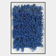 The Oratoria Blue Scripted Wood Carving Hand-Painted 3D Wall Art by Giant Sculptures features layered blue cursive on a light background, framed in black for a modern, abstract look with visually intriguing yet hard-to-read words.