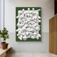 Giant Sculptures Axion White Wood Cluster & Emerald Green Edge 3D Wall Art features modern cylindrical shapes on an emerald backdrop. Below, a small potted plant complements the minimalist design.