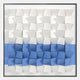 Tessera White & Blue II Geometric Wood 3D Wall Art by Giant Sculptures features a grid of white and blue cubes—with blue forming a central stripe—framed in black, creating striking 3D decor for modern interiors.