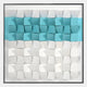 The Tessera White & Aqua I Geometric Wood 3D Wall Art by Giant Sculptures showcases 3D cube tiles—top rows in light blue, others in white—arranged neatly in a square white frame for a stylish, modern look.