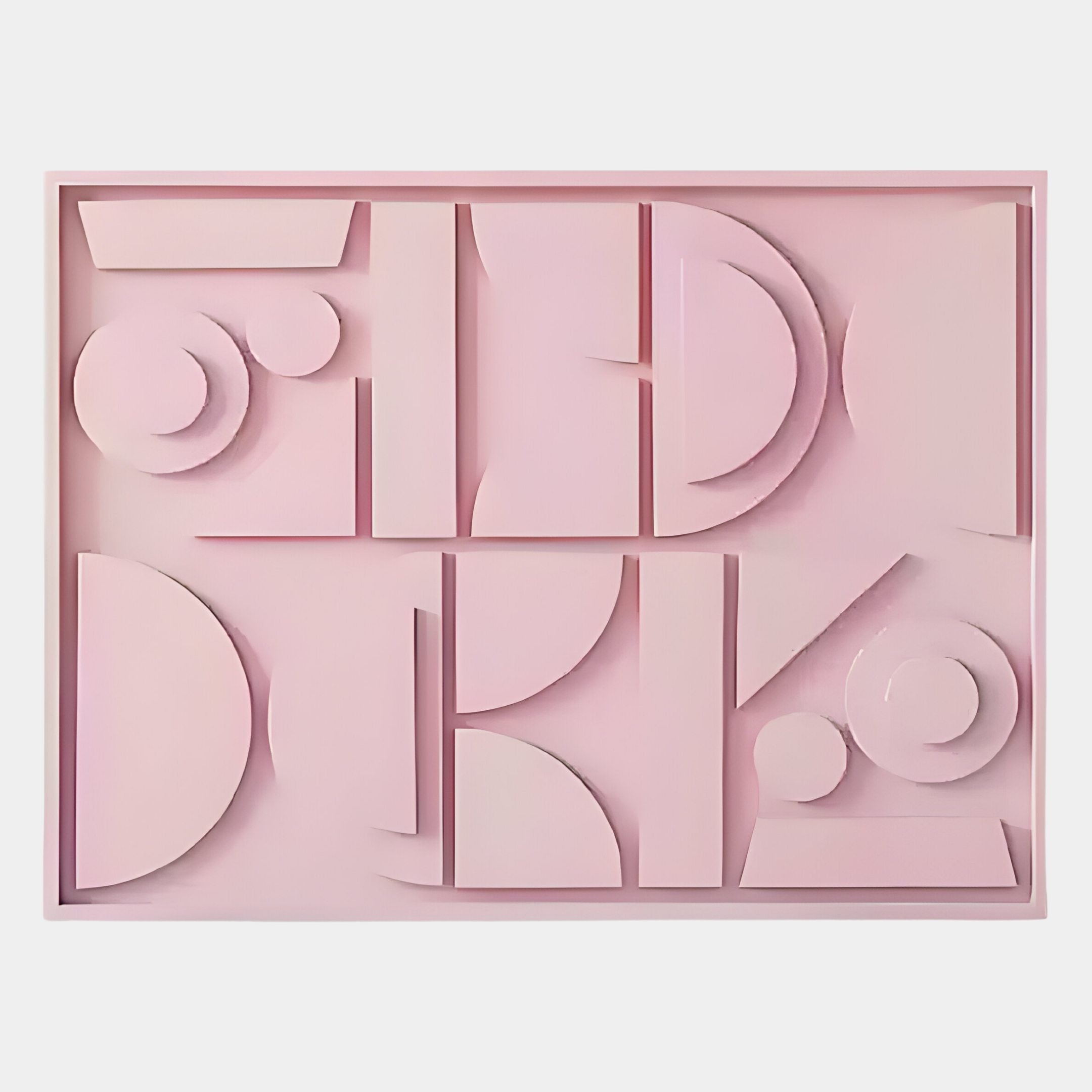 The Formate Soft Pink Geometric Wood Painted 3D Wall Art by Giant Sculptures features hand-painted raised shapes in a grid, creating a refined pastel pink geometric wall accent.