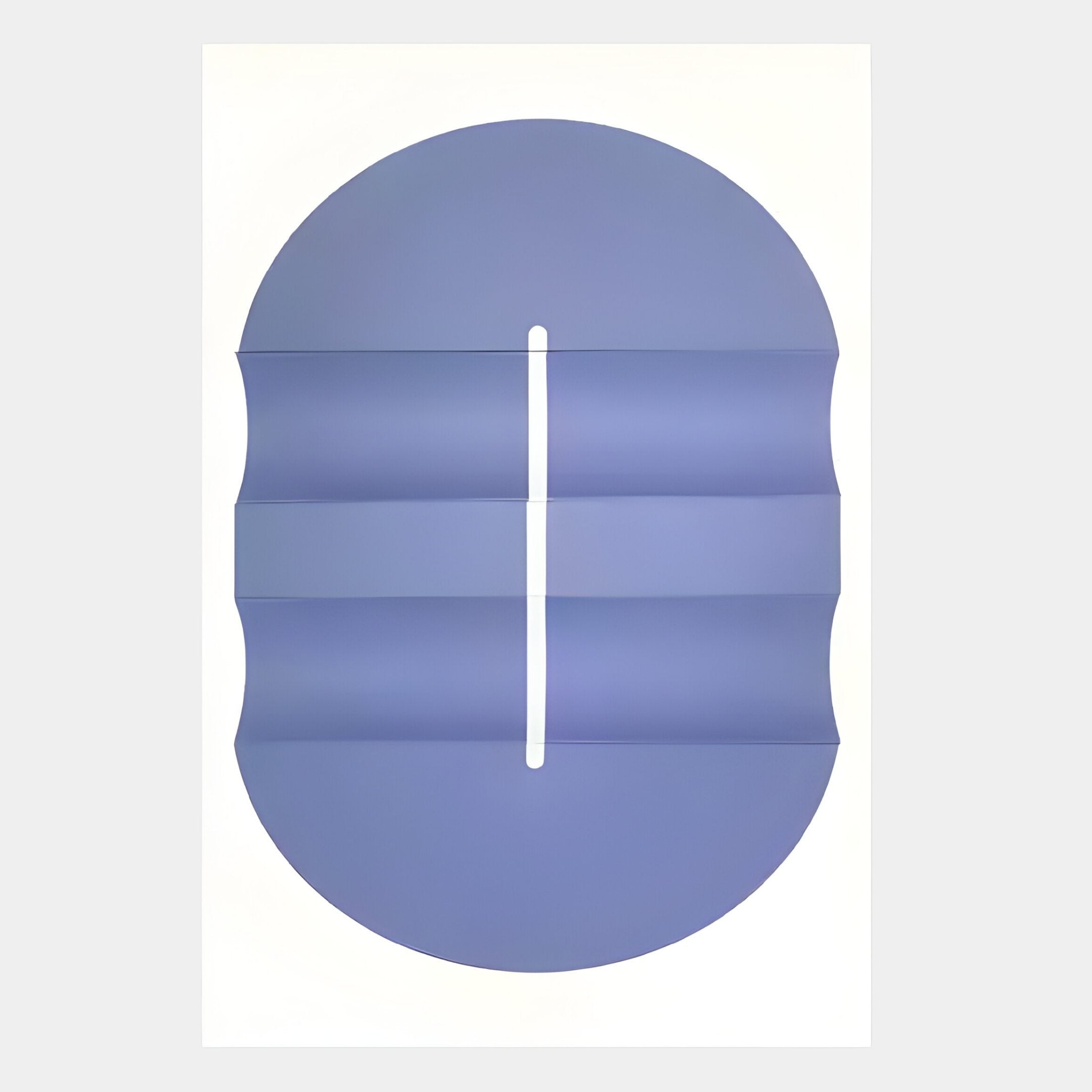 Ellipse Lavender Oval Wood 3D Canvas Wall Art by Giant Sculptures features a large wavy blue oval divided by a vertical white line, ideal for calming interiors or as striking 3D wall décor.