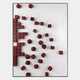 The Fragmenta Red Wooden Cube Scatter On White Canvas 3D Wall Art by Giant Sculptures features red wooden cubes stacked on the left, dispersing across a white canvas—an ideal modern accent for contemporary interiors.