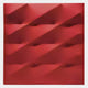 The Verto Bold Red Stretch Fabric Layered Wooden 3D Wall Art by Giant Sculptures features diagonal ridges and smooth grooves, creating a striking abstract geometric pattern—ideal for modern interiors seeking a bold statement piece.