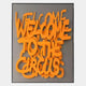 Urbanic Orange Welcome Script 3D Wooden Graffiti Wall Art by Giant Sculptures features bold, overlapping orange 3D text on a gray background, evoking graffiti style for a playful and striking visual statement.