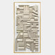 The Forma Cream Geometric 3D Wooden Vertical Wall Art by Giant Sculptures features off-white rectangular and cylindrical shapes in a gold frame, creating a textured, modern look ideal for contemporary interiors.