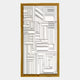 The Forma Gold-Frame White Geometric 3D Wooden Vertical Wall Art by Giant Sculptures features layered white panels with ridges, curves, and linear patterns, all set in a sleek gold frame against a light gray background.