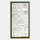 The Forma Green-Frame White Geometric 3D Wooden Vertical Wall Art by Giant Sculptures showcases layered white shapes and lines in a grid on a dark green background with a gold border—perfect for modern interiors.