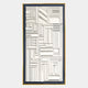 The Forma Blue Edge & White Geometric 3D Wooden Vertical Wall Art by Giant Sculptures features layered white rectangular and cylindrical shapes in a grid on a dark background, framed with a slim blue edge—ideal for modern wall decor.