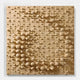 The Orbila Circular Flow Wooden Spheres 3D Wall Art by Giant Sculptures features a square grid of beige tiles with raised round and cylindrical shapes, creating a textured, abstract pattern and dynamic circular flow in an acrylic box.