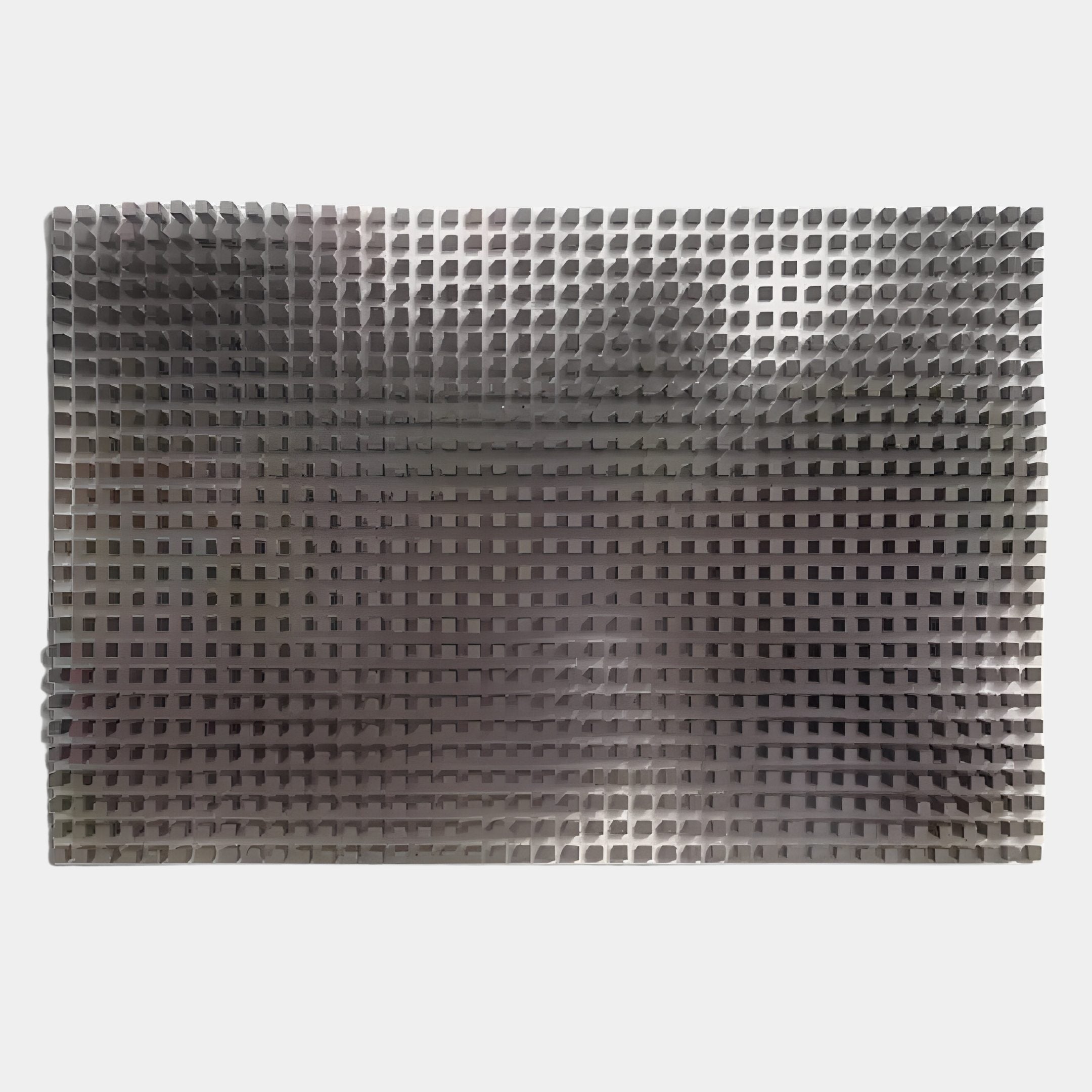The Wavluxe Gradient Grey Wood Mosaic 3D Wall Art by Giant Sculptures features a rectangular grid of small, evenly spaced wooden pegs, creating a striking textured surface that enhances modern interiors with dynamic light and shadow effects.