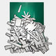 Assemblia Green Hand-Painted Wood Graffiti Wall Art by Giant Sculptures features cartoon-style, black-outlined planks and wagon wheels against a vivid green background, blending playful abstract forms with an urban graffiti vibe.