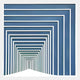 The Prismalux Blue Wood Carving Hand-Painted 3D Wall Art by Giant Sculptures features abstract geometric frames in blue and white, creating a striking tunnel illusion with a subtle curve at the base.