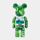 The Giant Sculptures Woodland Beads Bear Sculpture - 70cm features a green marbled, forest-canopy wrap and a transparent chest with aqua-teal beads, shown from behind on a plain white background.