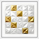 Geometrica White & Gold Accent 3D Wood Relief Wall Art by Giant Sculptures features a square grid of 16 raised pyramids, alternating metallic gold and glossy white, set in a white frame for a bold modern look.