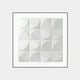 The Geometrica Curved Patterned White 3D Wood Relief Wall Art by Giant Sculptures features a grid of 16 white squares with curved folds. Its geometric design creates dynamic shadows and depth, bordered elegantly with a thin black frame for added allure.