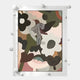 The Florere Vibrant Bloom Hand-Painted Sandstone 3D Wall Art by Giant Sculptures features a bird with a black-and-white striped bow, set among abstract botanicals in muted hues and framed in white with raised, rounded shapes for a modern touch.