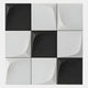The Curvatura White & Black Grid 3D Wood Relief Wall Art by Giant Sculptures features a 3x3 grid of black and white tiles with a geometric concave design, creating a sculpted, checkerboard look for striking monochrome wall decor.