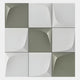 Giant Sculptures Curvatura White & Olive Grid 3D Wood Relief Wall Art features nine abstract tiles in gray and white, each with smooth curves and geometric patterns that create soft shadows for a modern, artistic look.